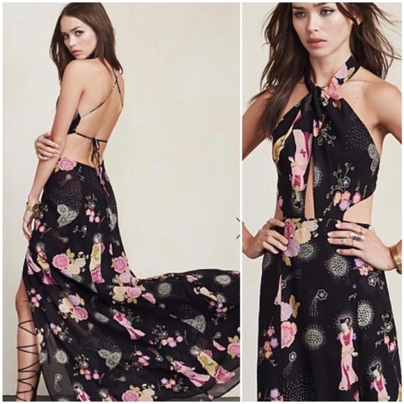 RARE Reformation Sutherland Kyoto Geisha Black Floral Tie Back Dress Size 6 - Picture 16 of 16